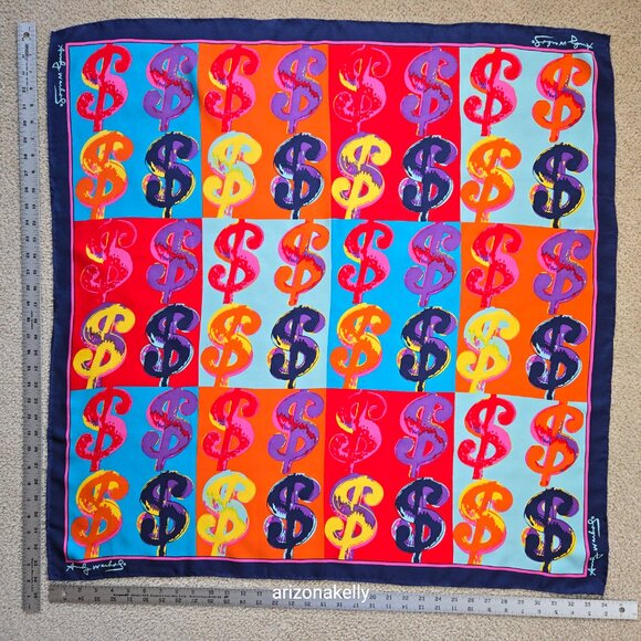 Andy Warhol Dollar Sign Silk Scarf PERFECT! Hand-Rolled Classic Memorabilia - Picture 4 of 11